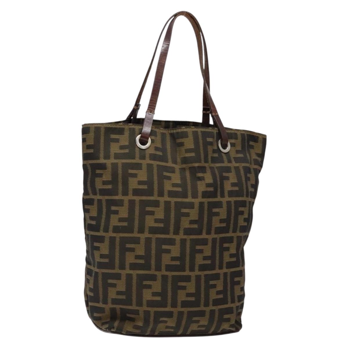 FENDI Zucca Canvas Hand Bag Black Khaki Auth 137851