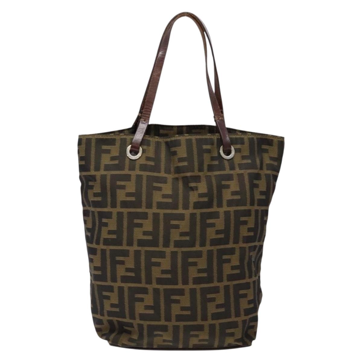 FENDI Zucca Canvas Hand Bag Black Khaki Auth 137851