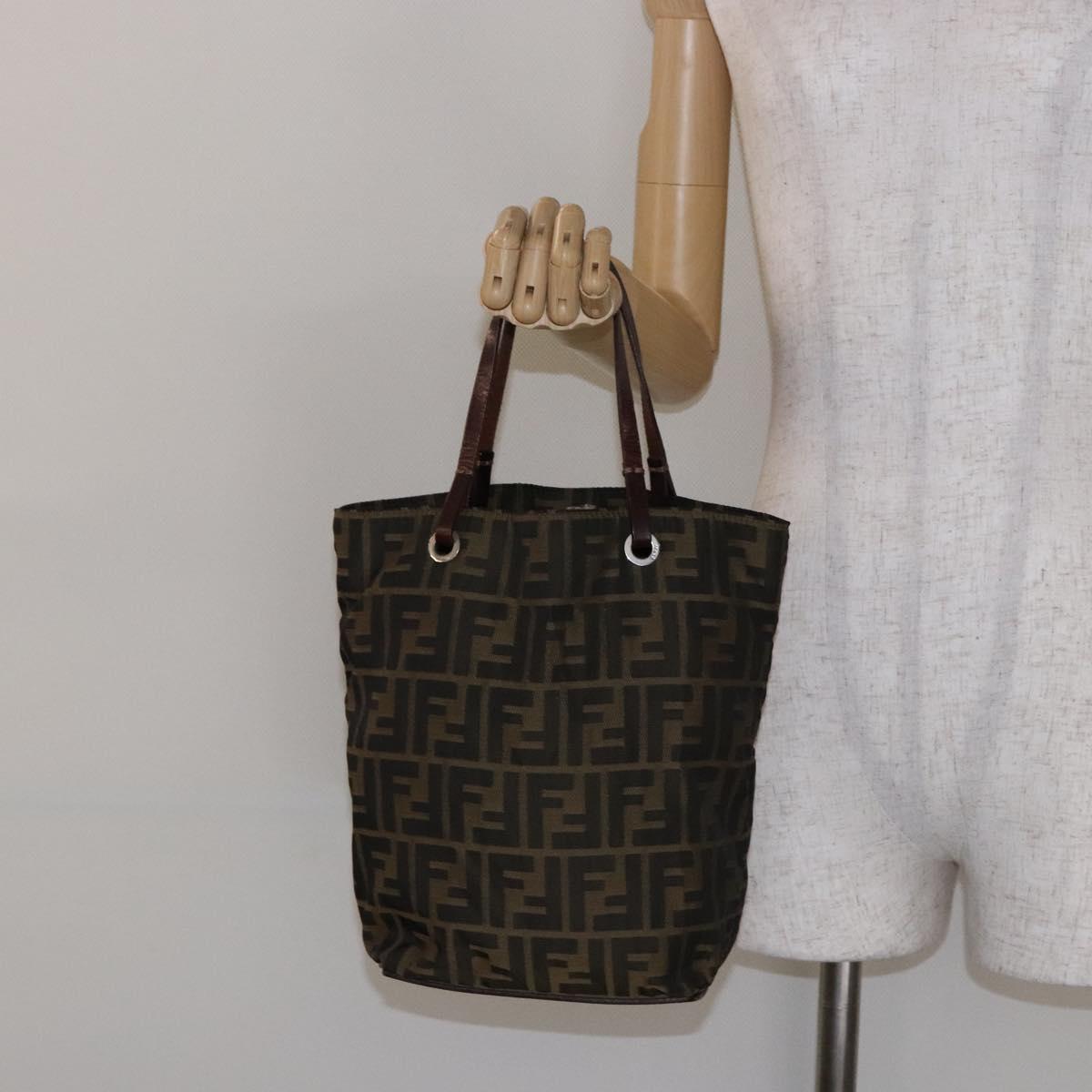 FENDI Zucca Canvas Hand Bag Black Khaki Auth 137851