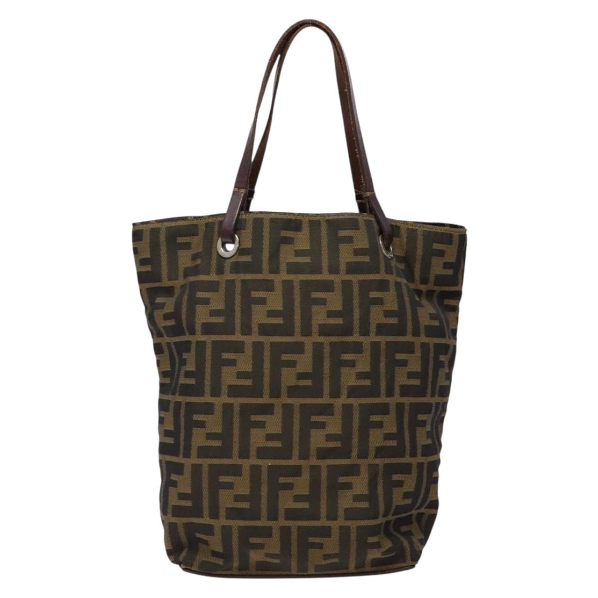 FENDI Zucca Canvas Hand Bag Black Khaki Auth 137851