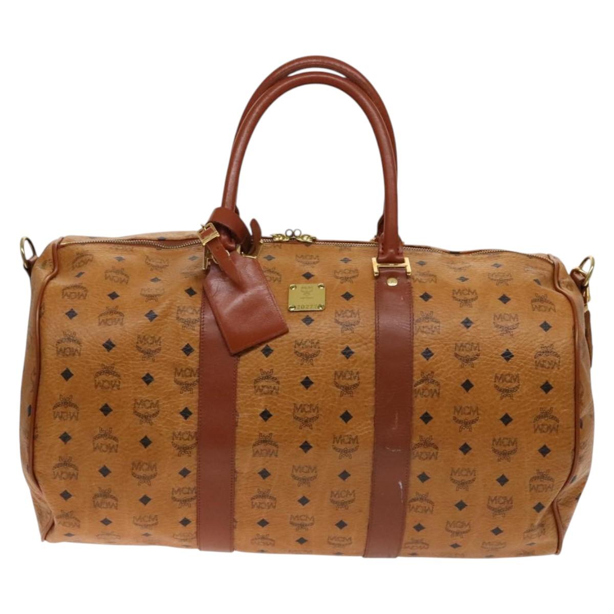 MCM Logogram Vicetos Boston Bag PVC Leather 2way Brown Gold Auth 137855