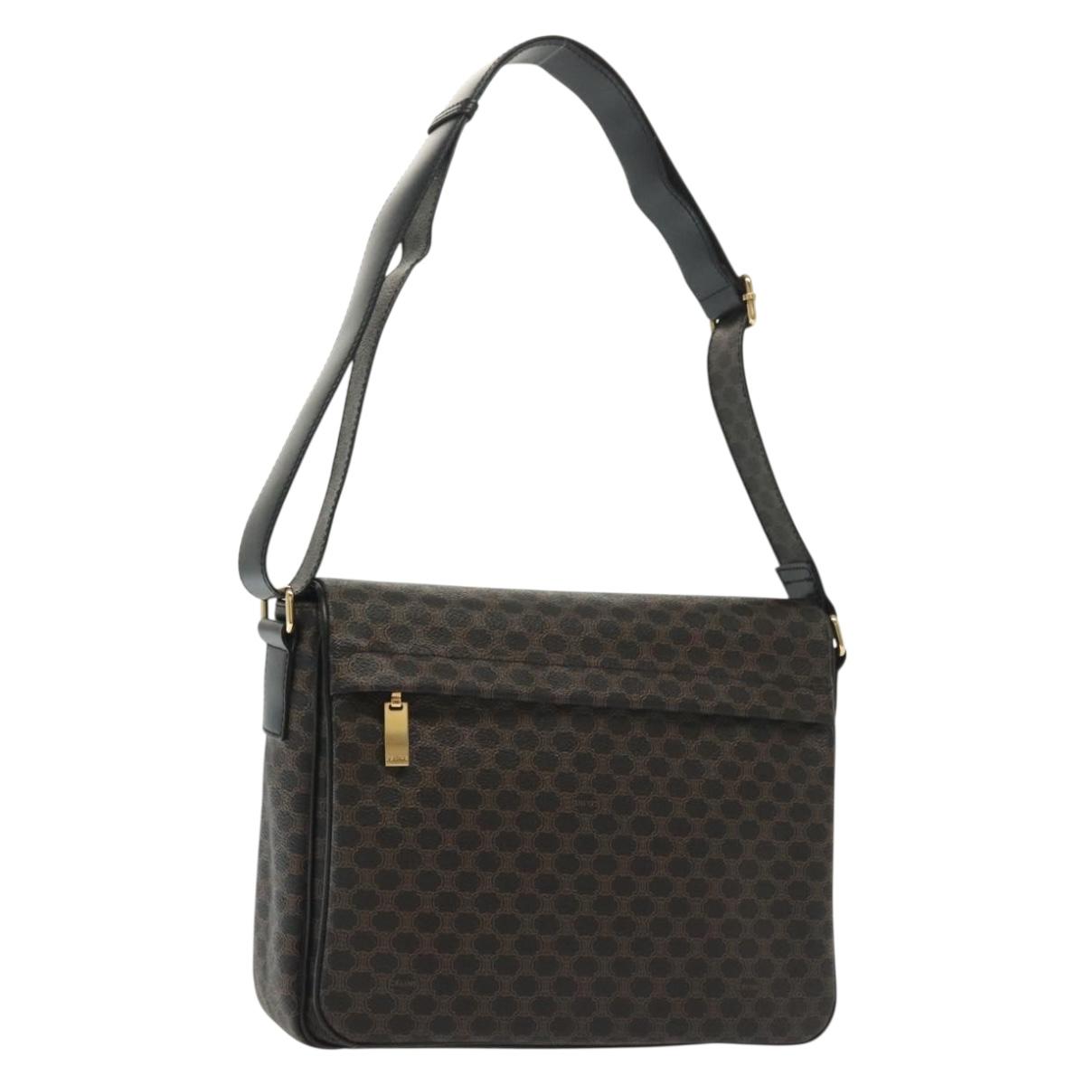 CELINE Macadam Canvas Shoulder Bag PVC Leather Black Gold Auth 137858