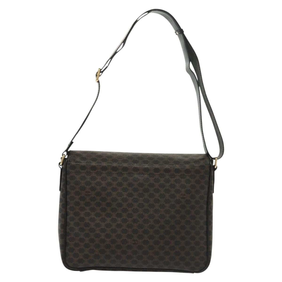 CELINE Macadam Canvas Shoulder Bag PVC Leather Black Gold Auth 137858