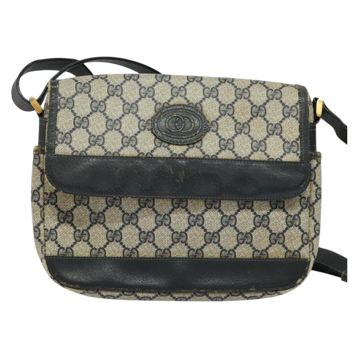 GUCCI GG Supreme Shoulder Bag PVC Navy Gold Auth 137864
