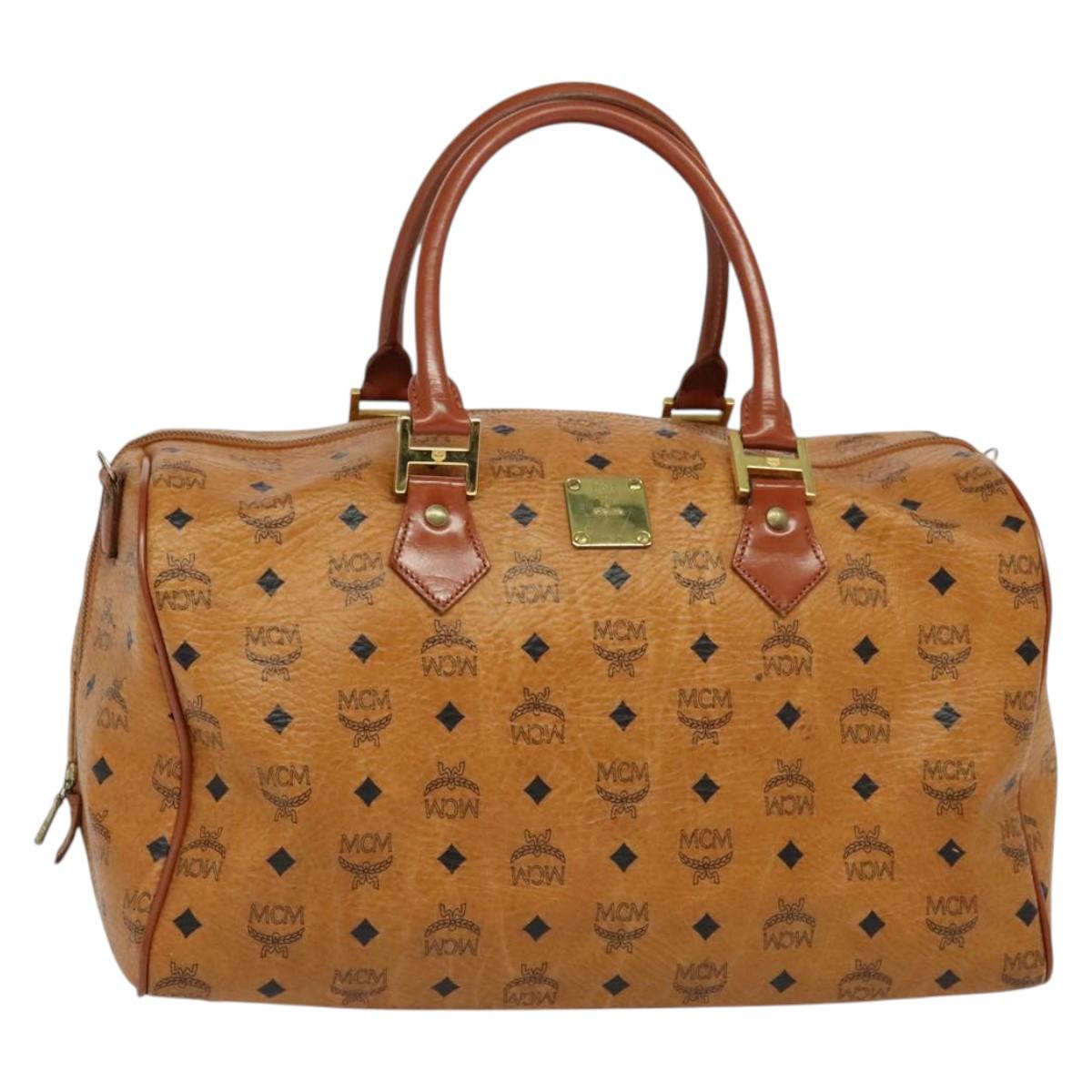 MCM Logogram Vicetos Boston Bag PVC Leather Brown Gold Auth 137869