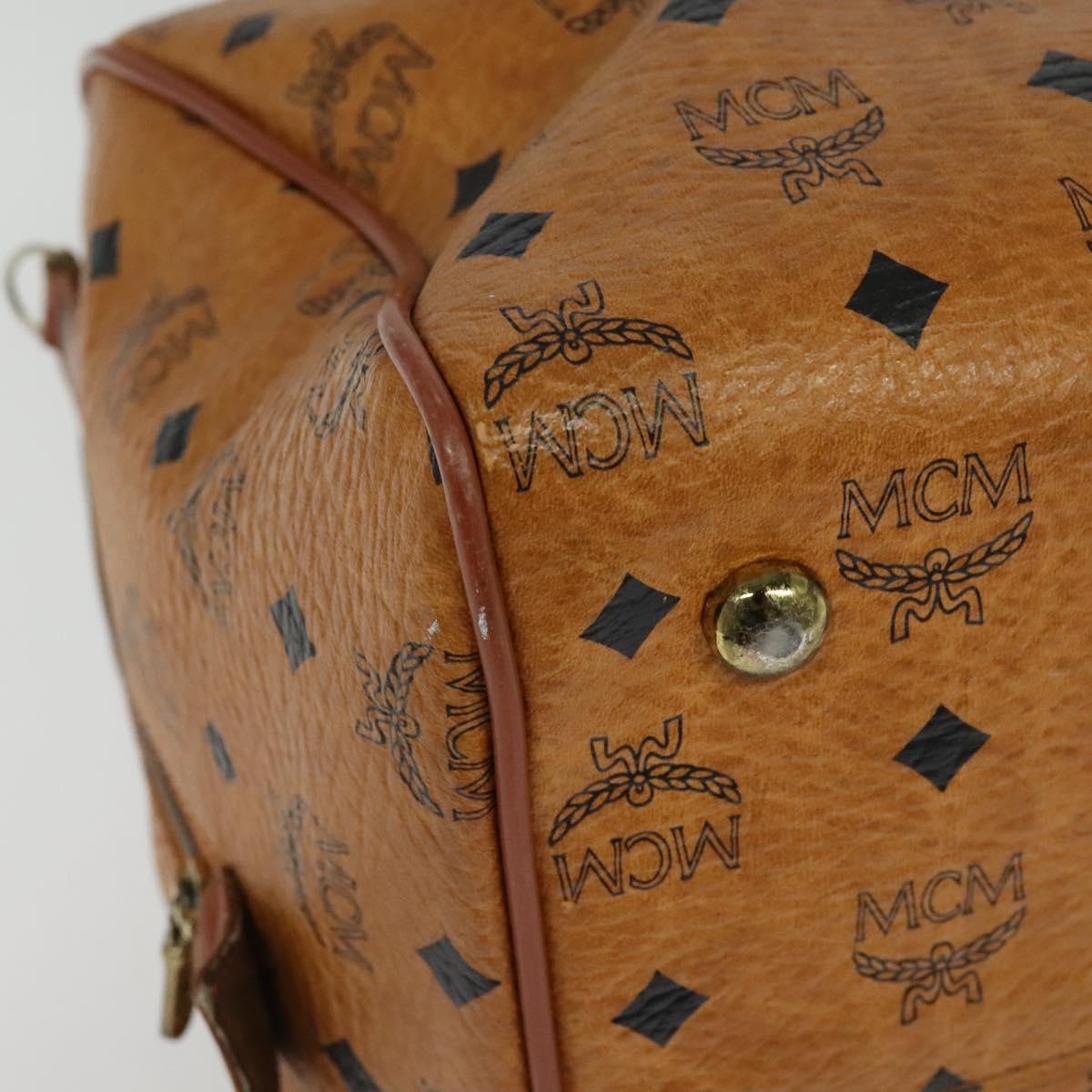 MCM Logogram Vicetos Boston Bag PVC Leather Brown Gold Auth 137869