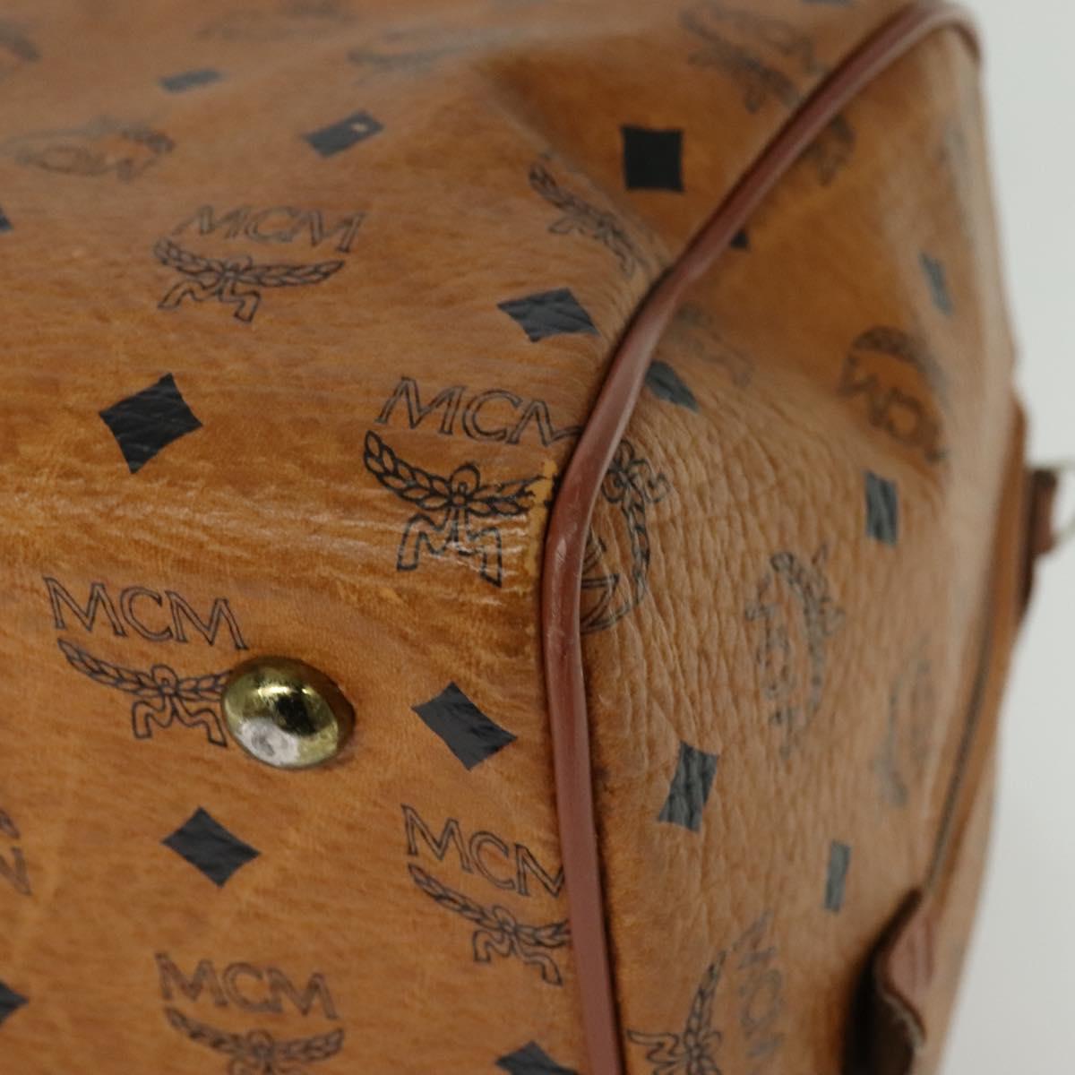 MCM Logogram Vicetos Boston Bag PVC Leather Brown Gold Auth 137869