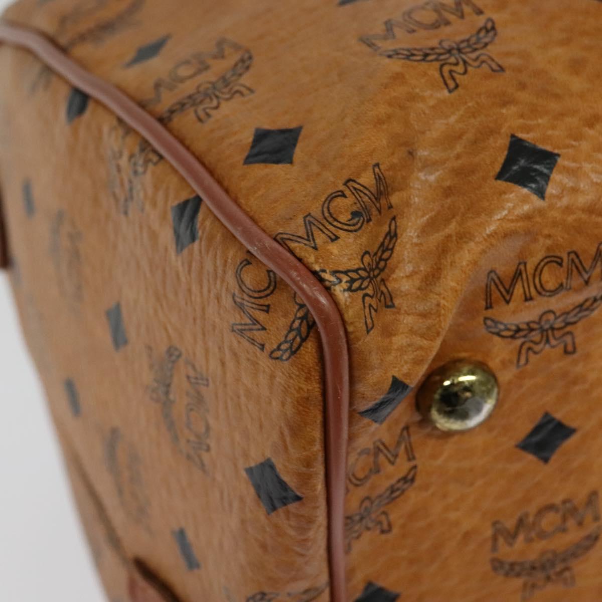 MCM Logogram Vicetos Boston Bag PVC Leather Brown Gold Auth 137869