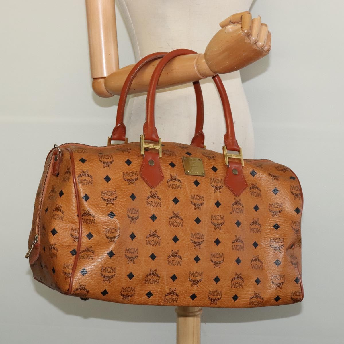 MCM Logogram Vicetos Boston Bag PVC Leather Brown Gold Auth 137869