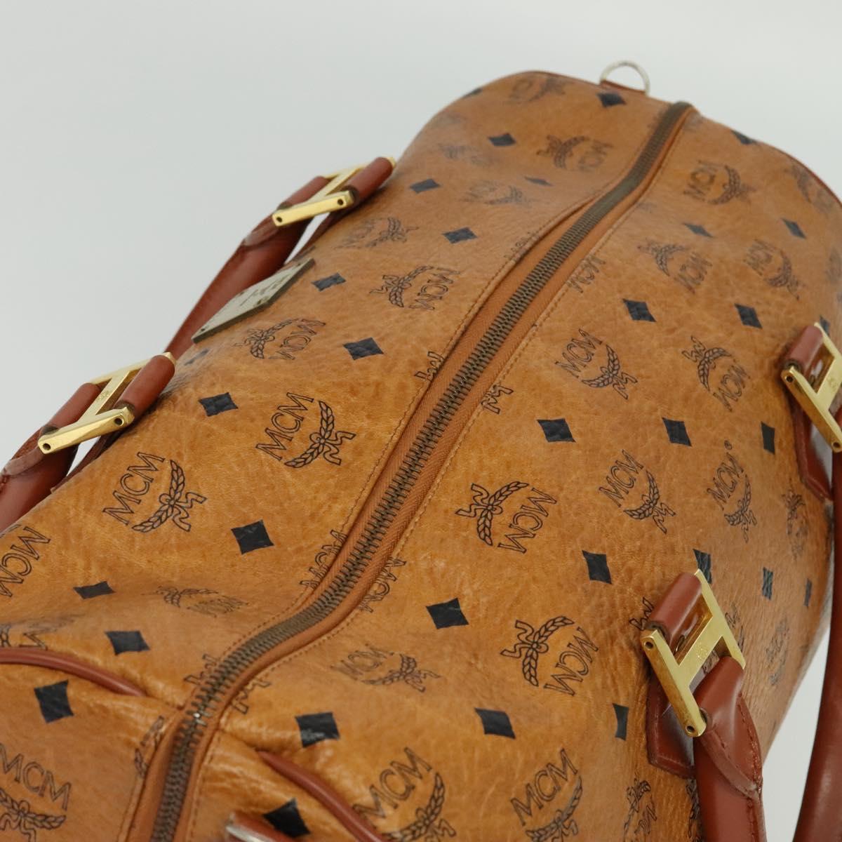 MCM Logogram Vicetos Boston Bag PVC Leather Brown Gold Auth 137869
