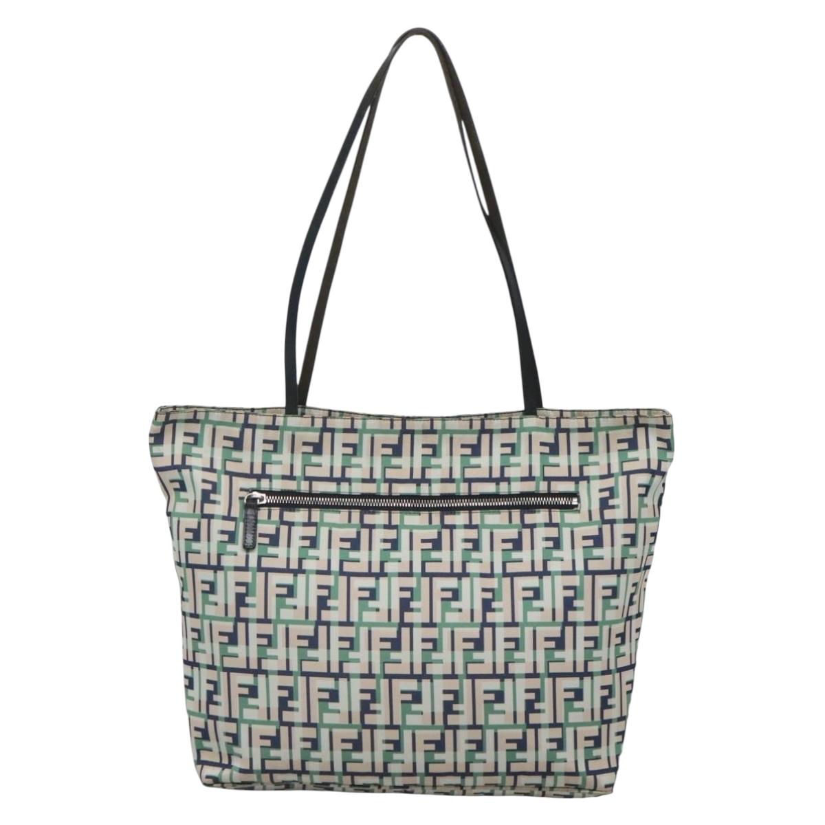 FENDI Zucca Canvas Tote Bag Green Silver Auth 137870