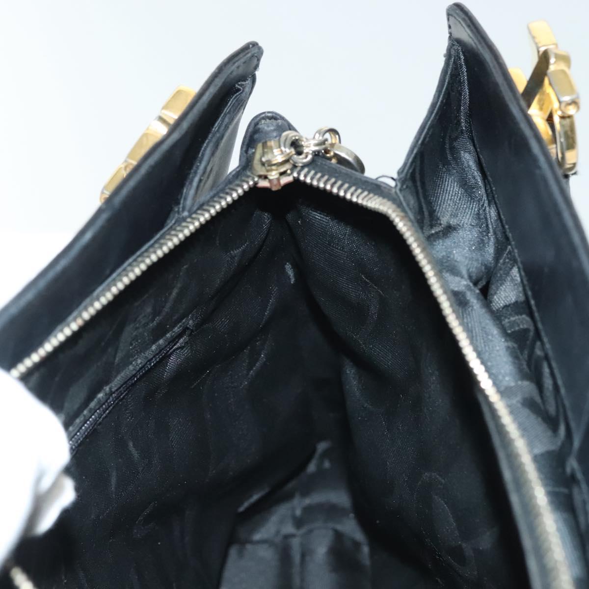 Salvatore Ferragamo Gancini Shoulder Bag Leather Black Gold Auth 137871