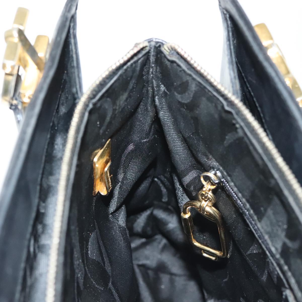 Salvatore Ferragamo Gancini Shoulder Bag Leather Black Gold Auth 137871