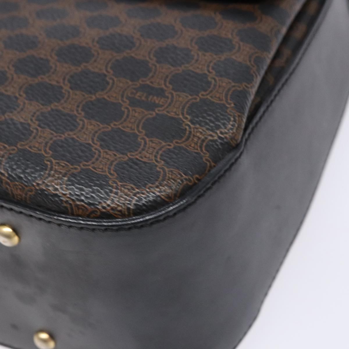 CELINE Macadam Canvas Hand Bag PVC Leather Black Gold Auth 137885A