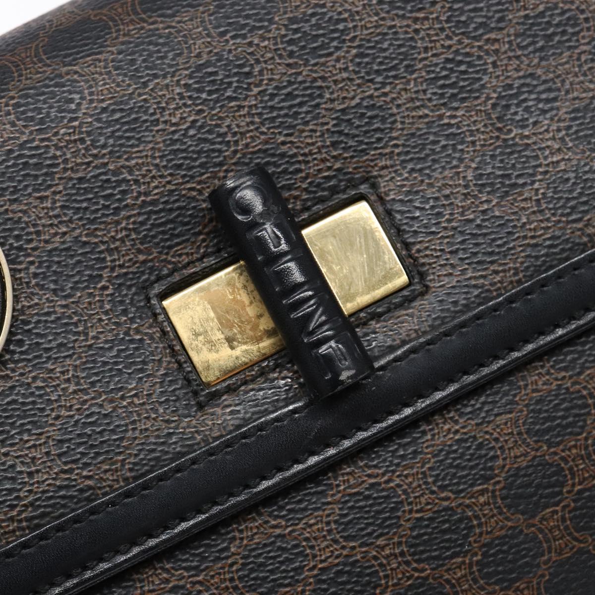 CELINE Macadam Canvas Hand Bag PVC Leather Black Gold Auth 137885A