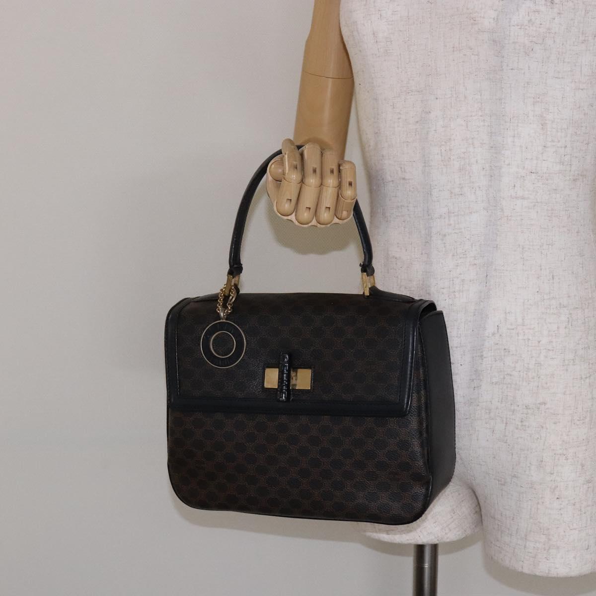 CELINE Macadam Canvas Hand Bag PVC Leather Black Gold Auth 137885A