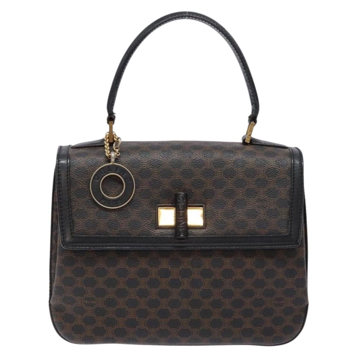 CELINE Macadam Canvas Hand Bag PVC Leather Black Gold Auth 137885A
