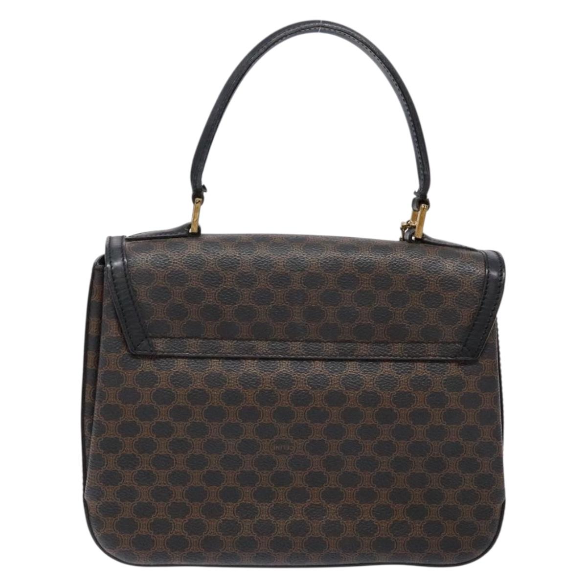 CELINE Macadam Canvas Hand Bag PVC Leather Black Gold Auth 137885A