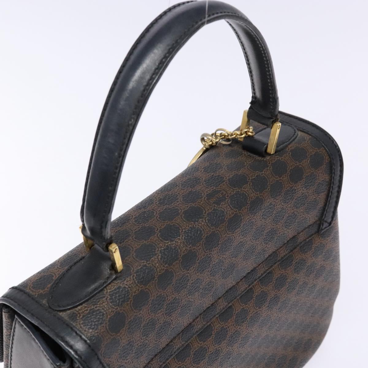 CELINE Macadam Canvas Hand Bag PVC Leather Black Gold Auth 137885A