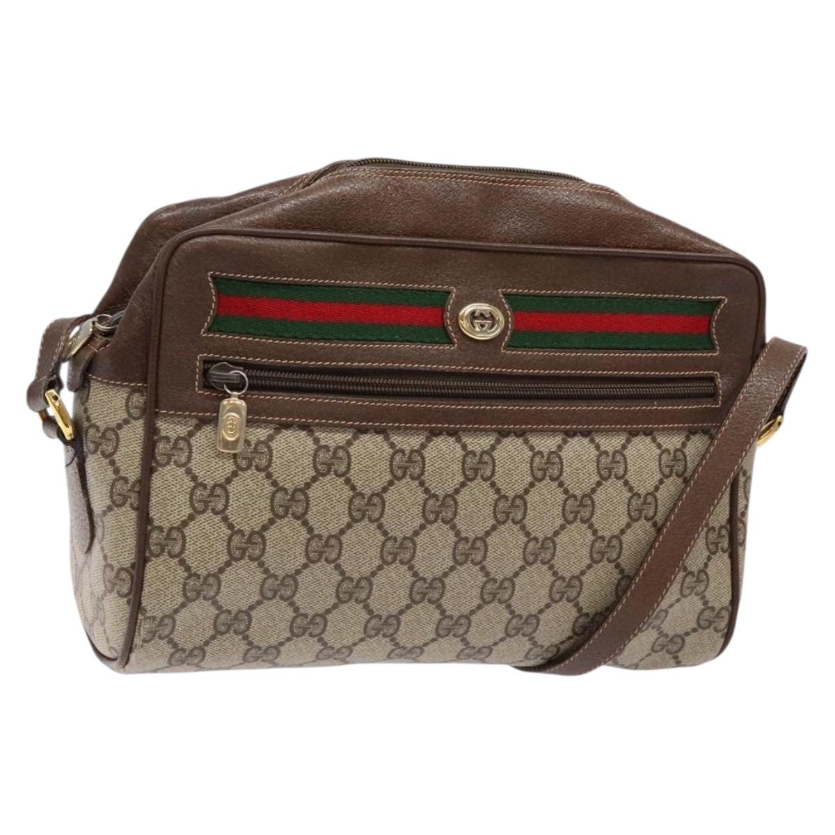 GUCCI GG Supreme Web Sherry Line Bag PVC Beige Gold 56 02 088 Auth 137908