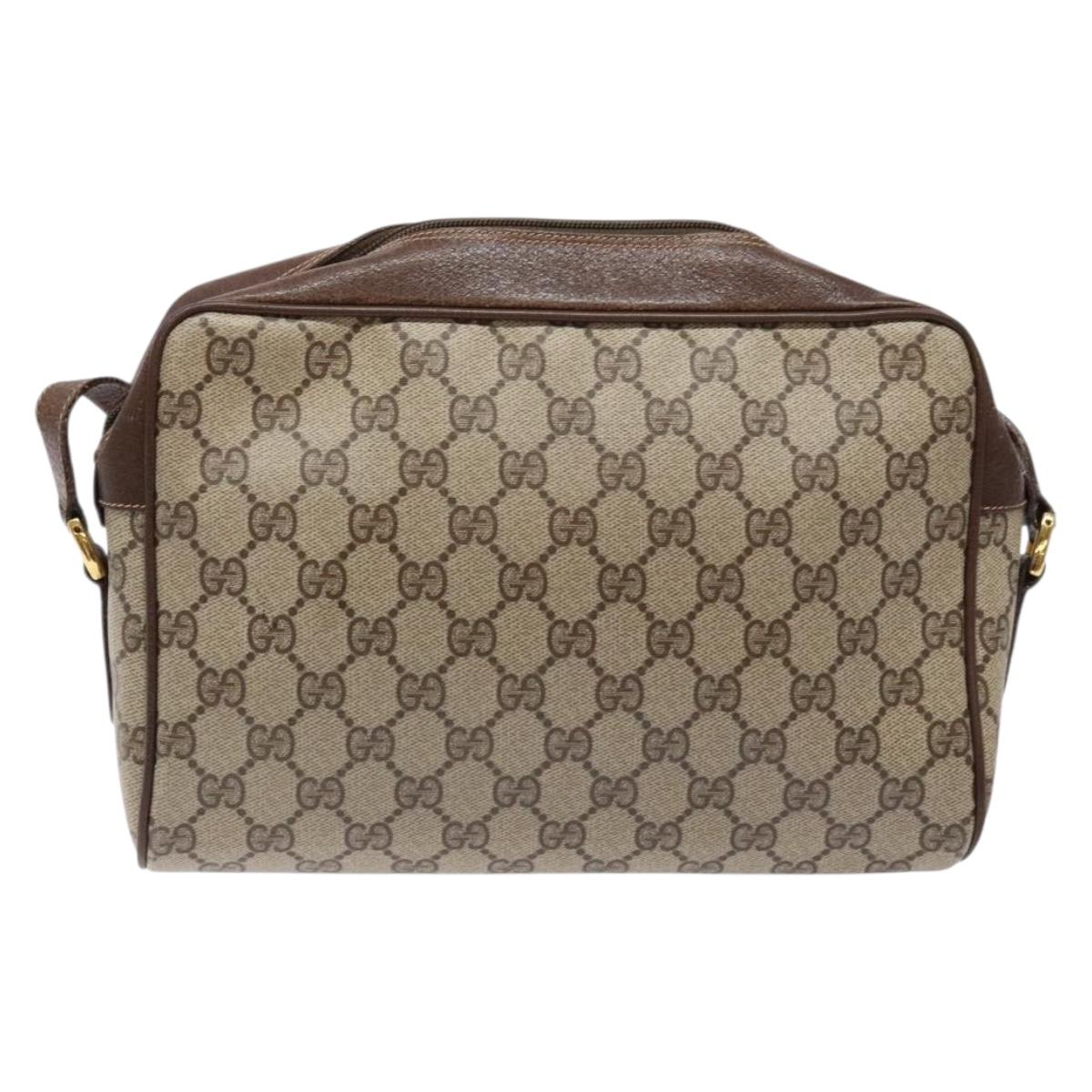 GUCCI GG Supreme Web Sherry Line Bag PVC Beige Gold 56 02 088 Auth 137908