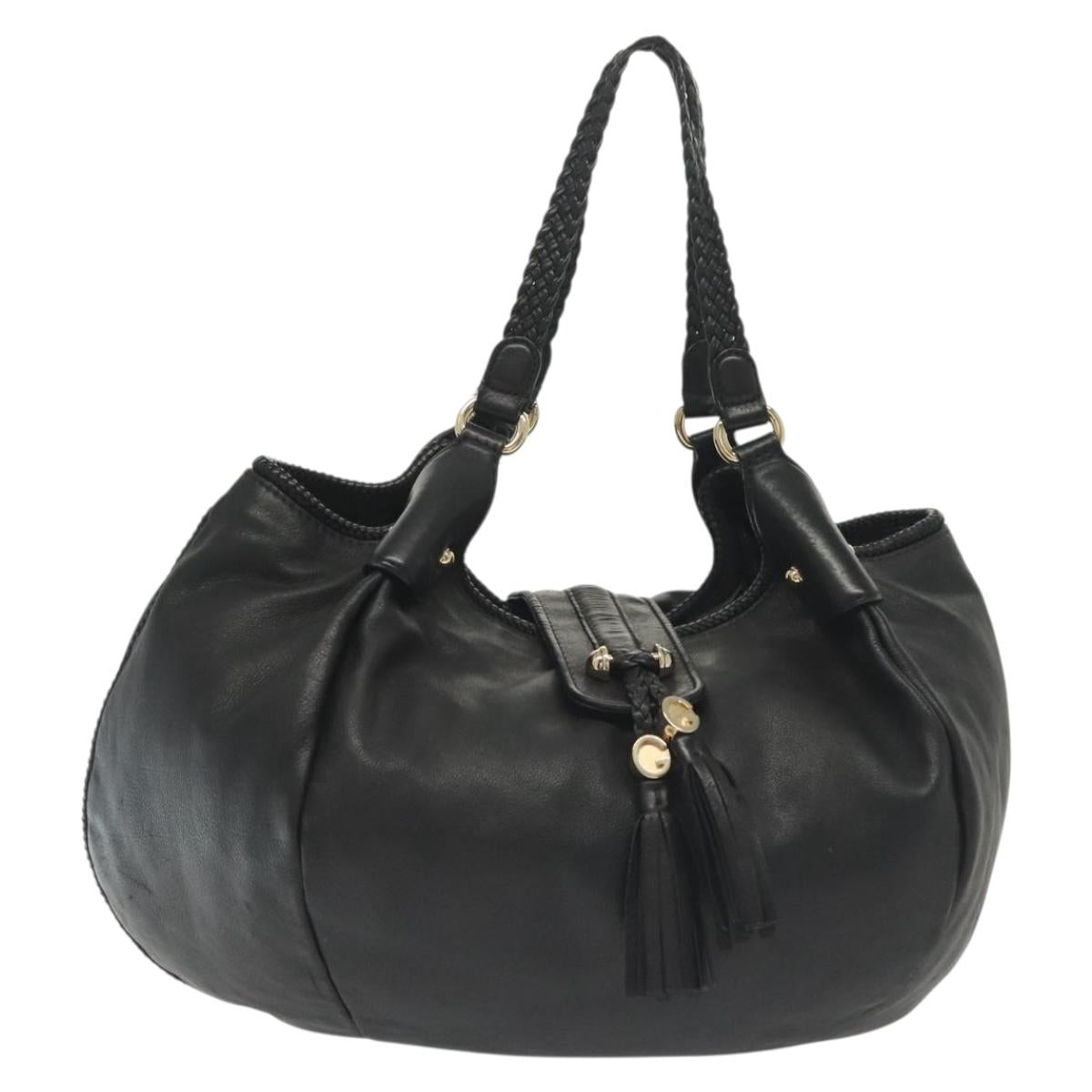 GUCCI Marrakech Tote Bag Leather Black Gold 257029 Auth 137913
