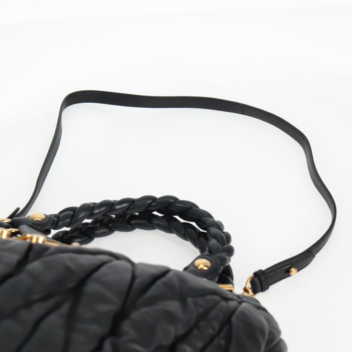 Miu Miu Matelasse Hand Bag Leather Black Gold Auth 137930A