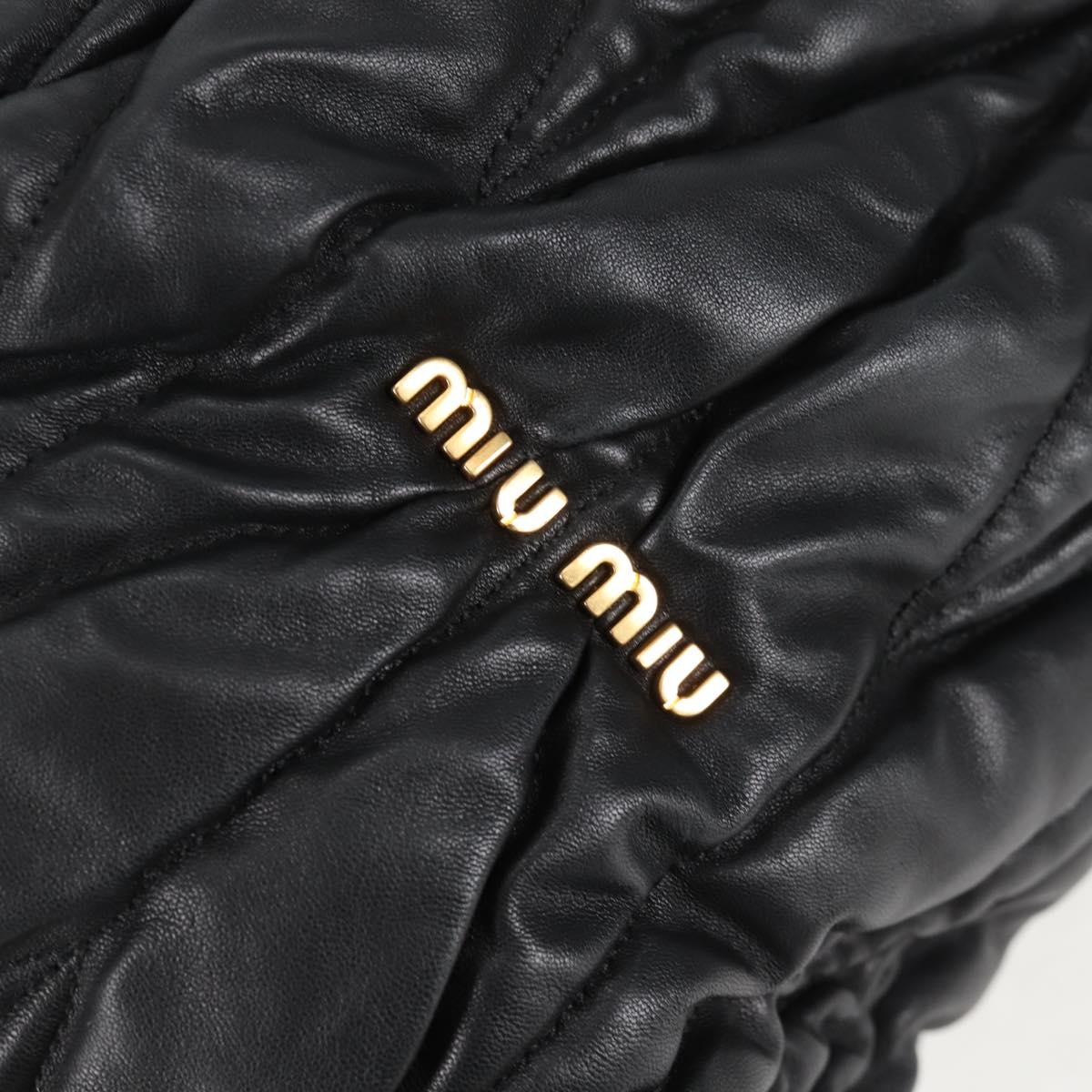 Miu Miu Matelasse Hand Bag Leather Black Gold Auth 137930A