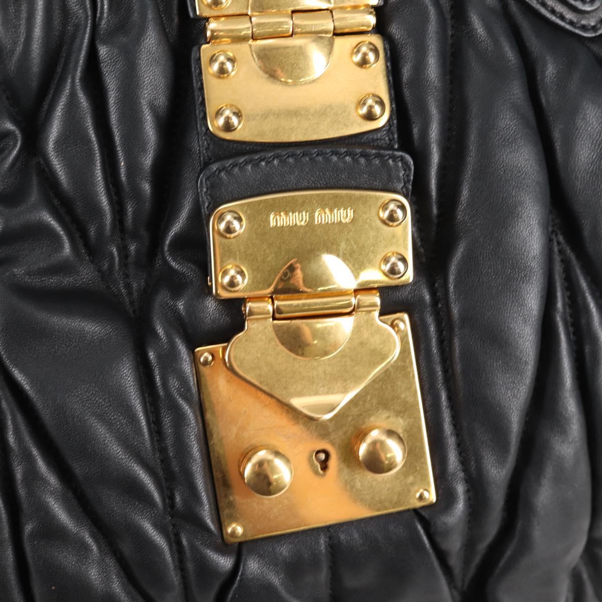 Miu Miu Matelasse Hand Bag Leather Black Gold Auth 137930A