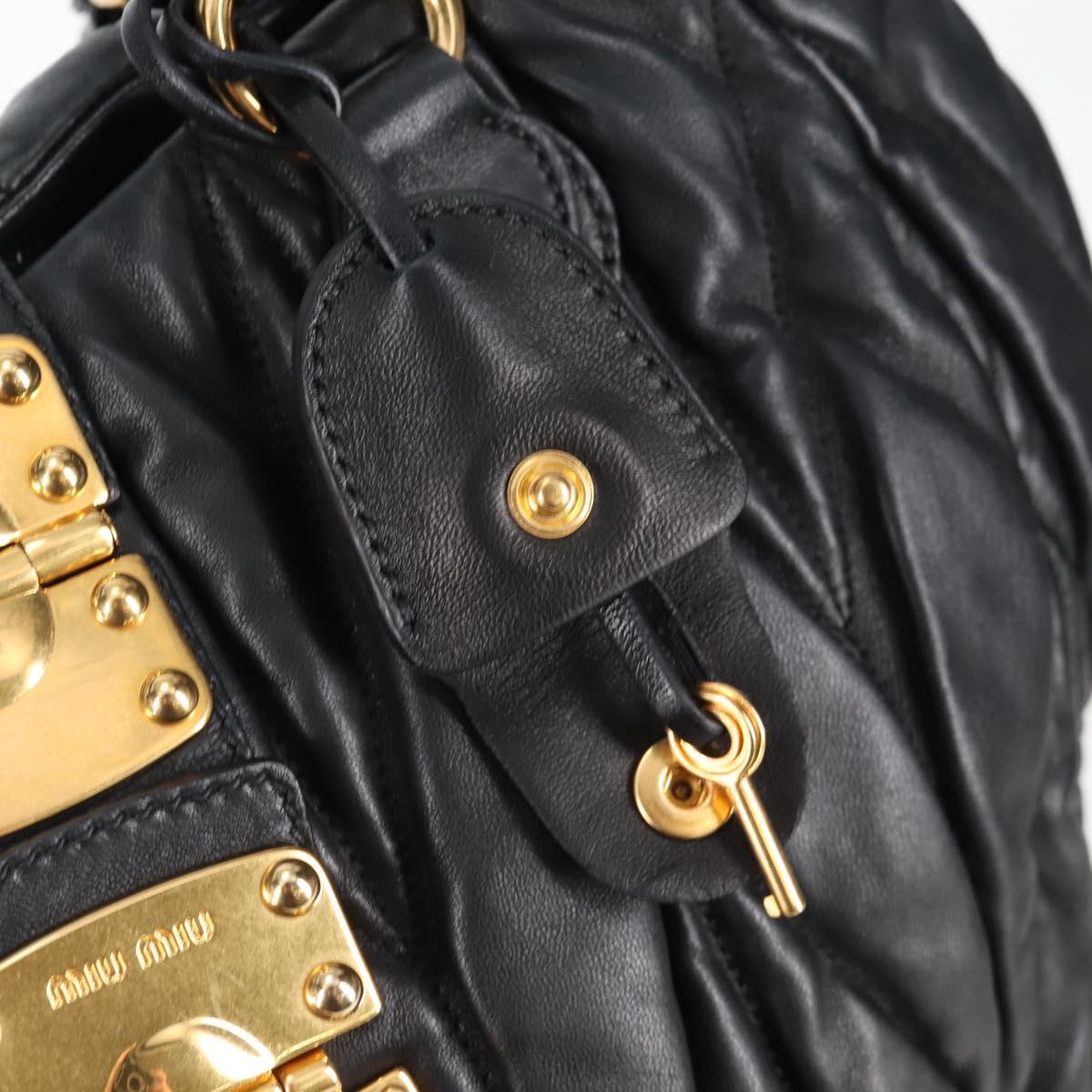 Miu Miu Matelasse Hand Bag Leather Black Gold Auth 137930A