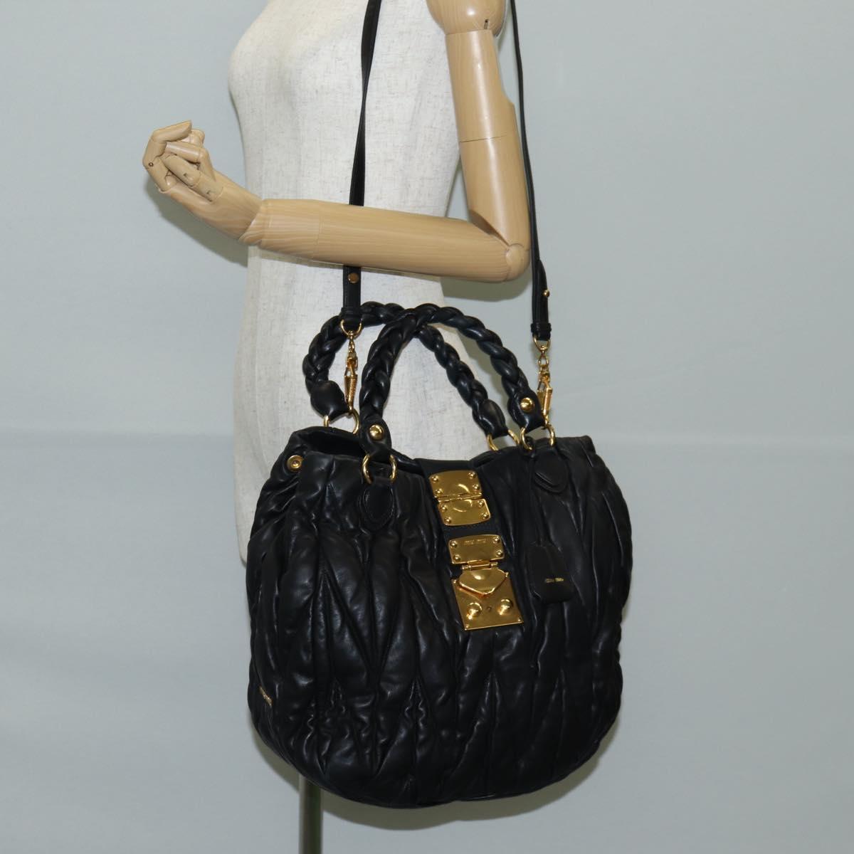 Miu Miu Matelasse Hand Bag Leather Black Gold Auth 137930A