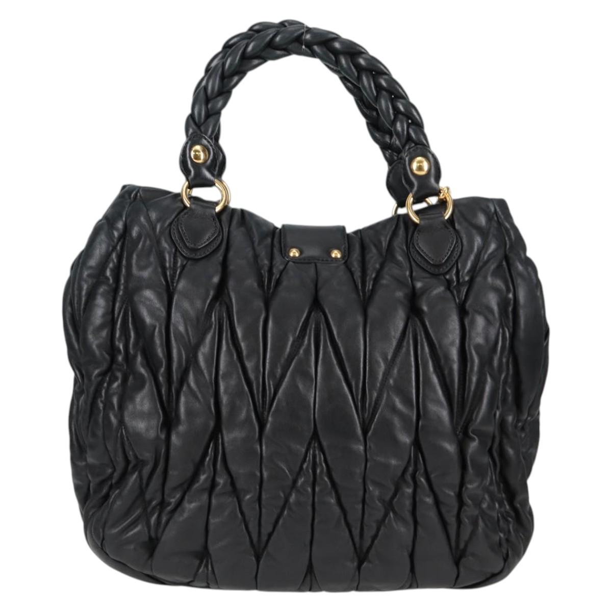 Miu Miu Matelasse Hand Bag Leather Black Gold Auth 137930A