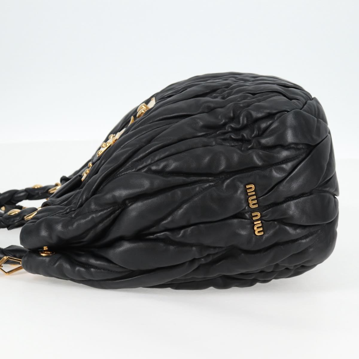 Miu Miu Matelasse Hand Bag Leather Black Gold Auth 137930A