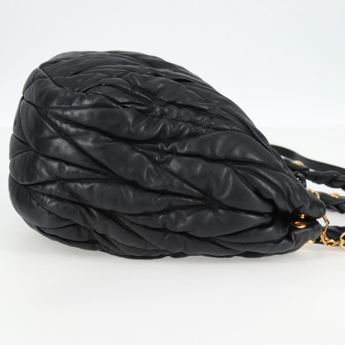 Miu Miu Matelasse Hand Bag Leather Black Gold Auth 137930A