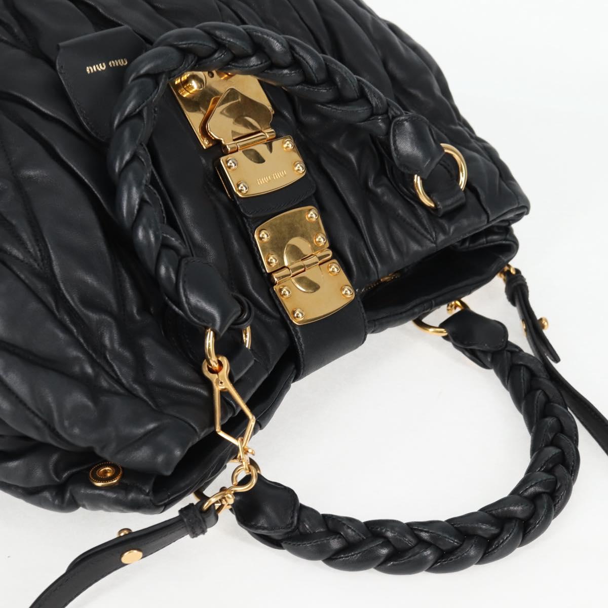 Miu Miu Matelasse Hand Bag Leather Black Gold Auth 137930A