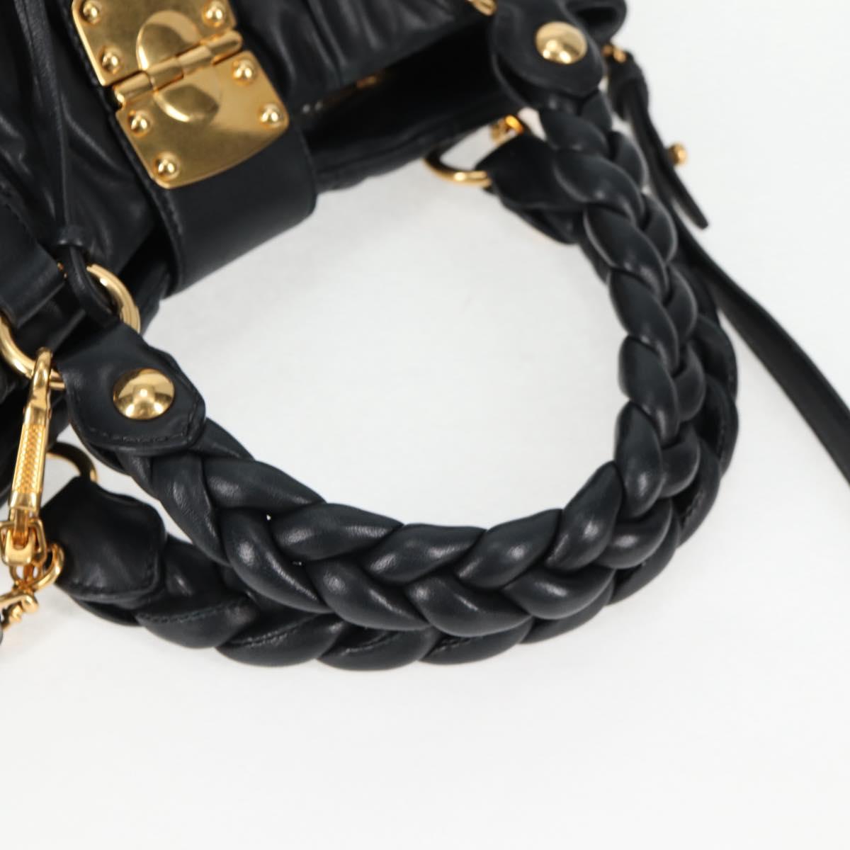 Miu Miu Matelasse Hand Bag Leather Black Gold Auth 137930A