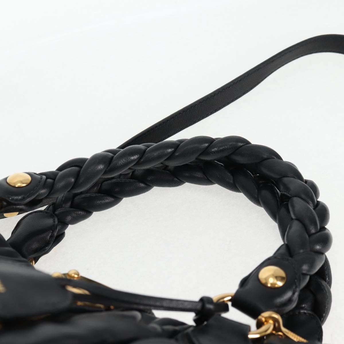 Miu Miu Matelasse Hand Bag Leather Black Gold Auth 137930A