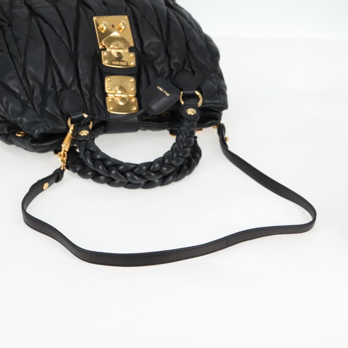 Miu Miu Matelasse Hand Bag Leather Black Gold Auth 137930A