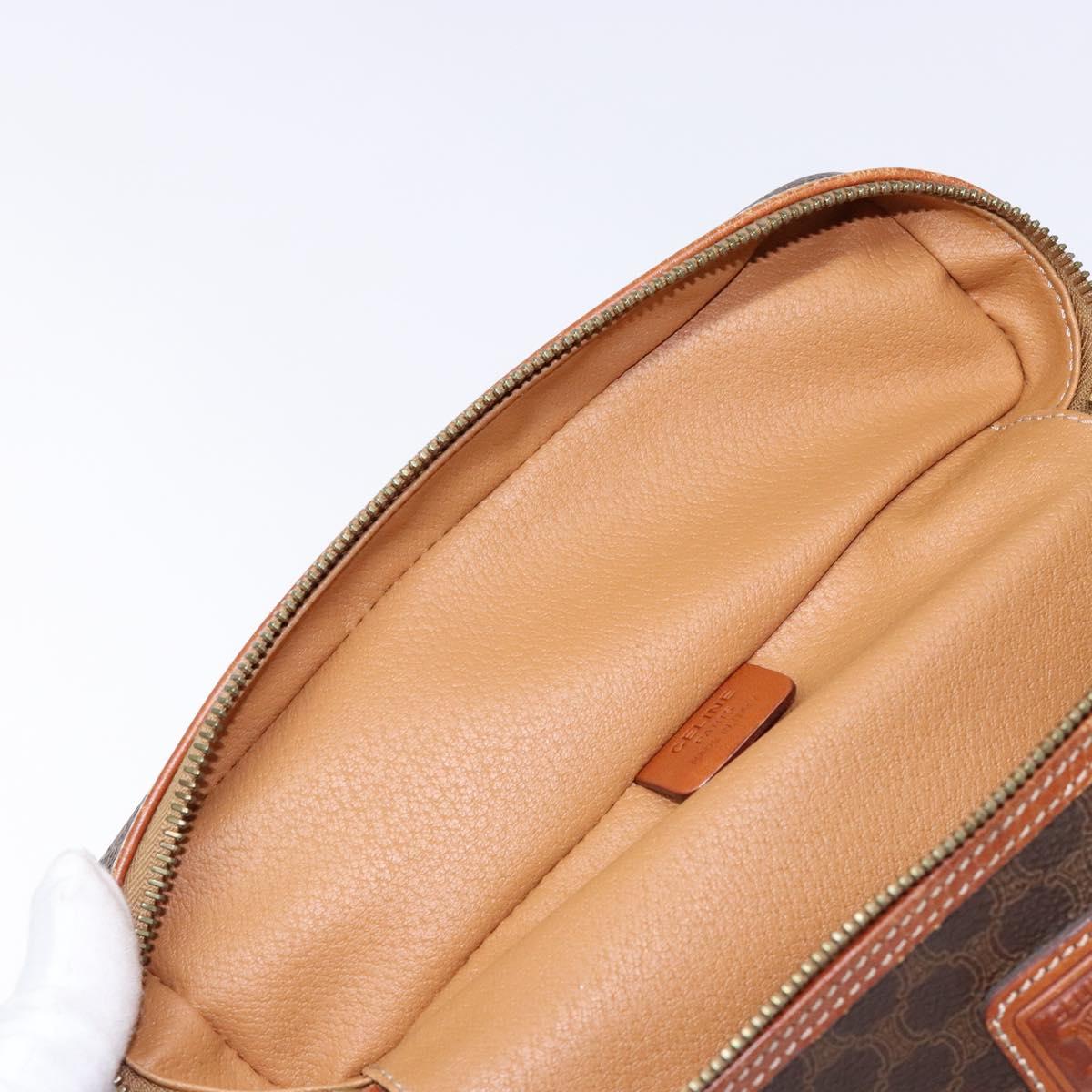 CELINE Macadam Canvas Vanity Pouch PVC Leather Brown Gold Auth 137943