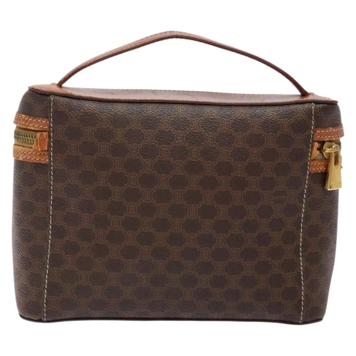 CELINE Macadam Canvas Vanity Pouch PVC Leather Brown Gold Auth 137943