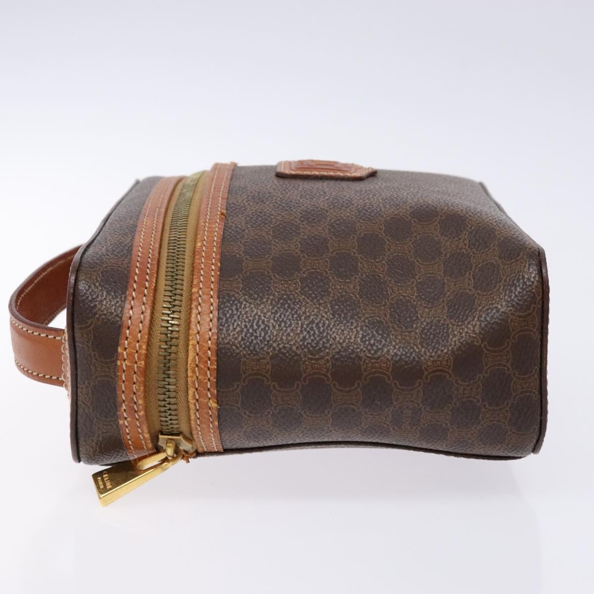 CELINE Macadam Canvas Vanity Pouch PVC Leather Brown Gold Auth 137943