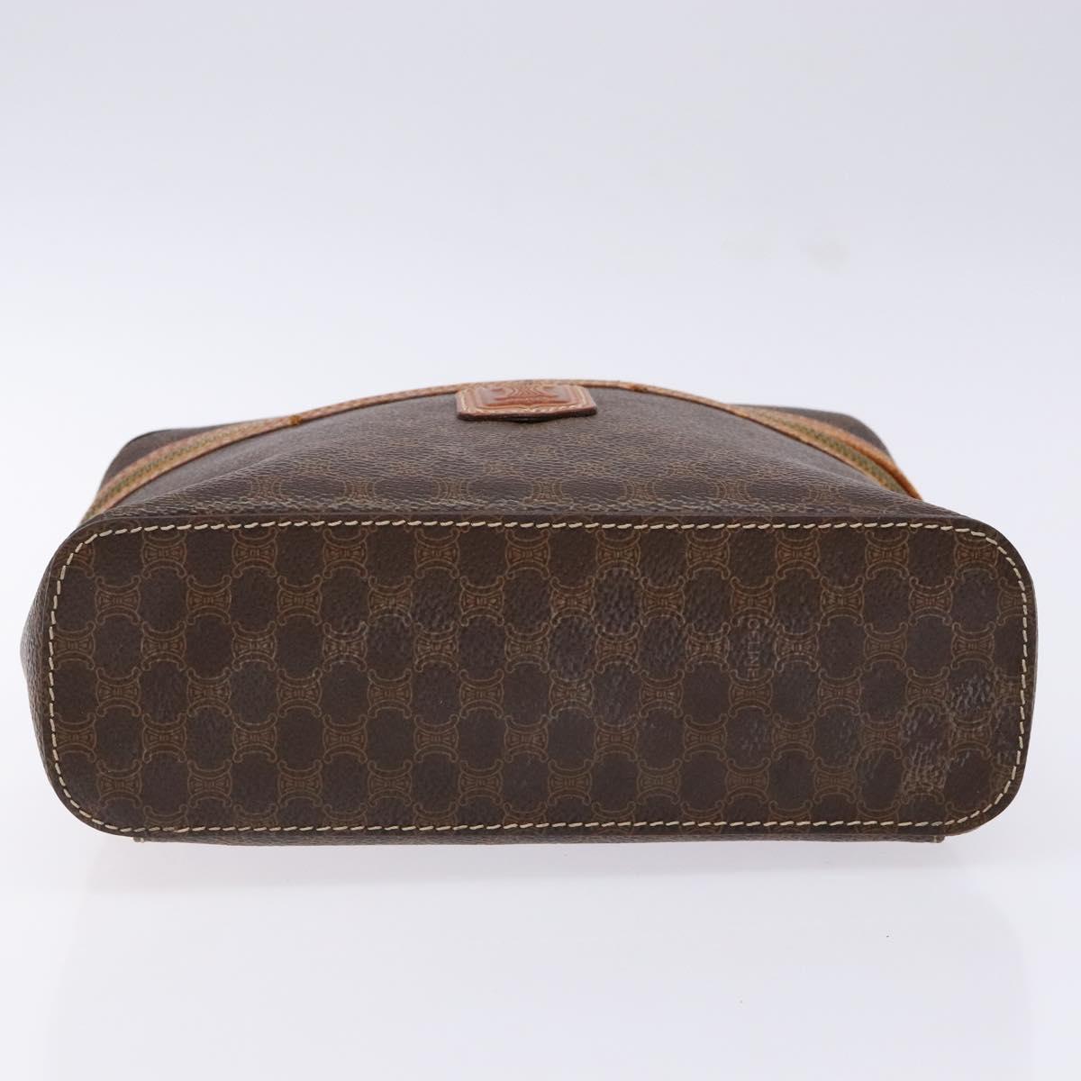 CELINE Macadam Canvas Vanity Pouch PVC Leather Brown Gold Auth 137943