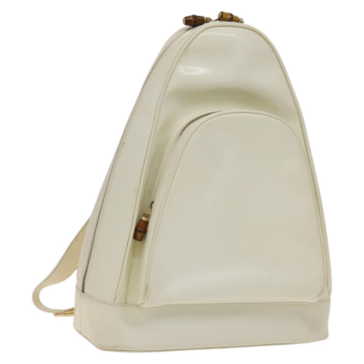 GUCCI Bamboo Body Bag Patent leather White Gold 003 3444 0127 Auth 137949
