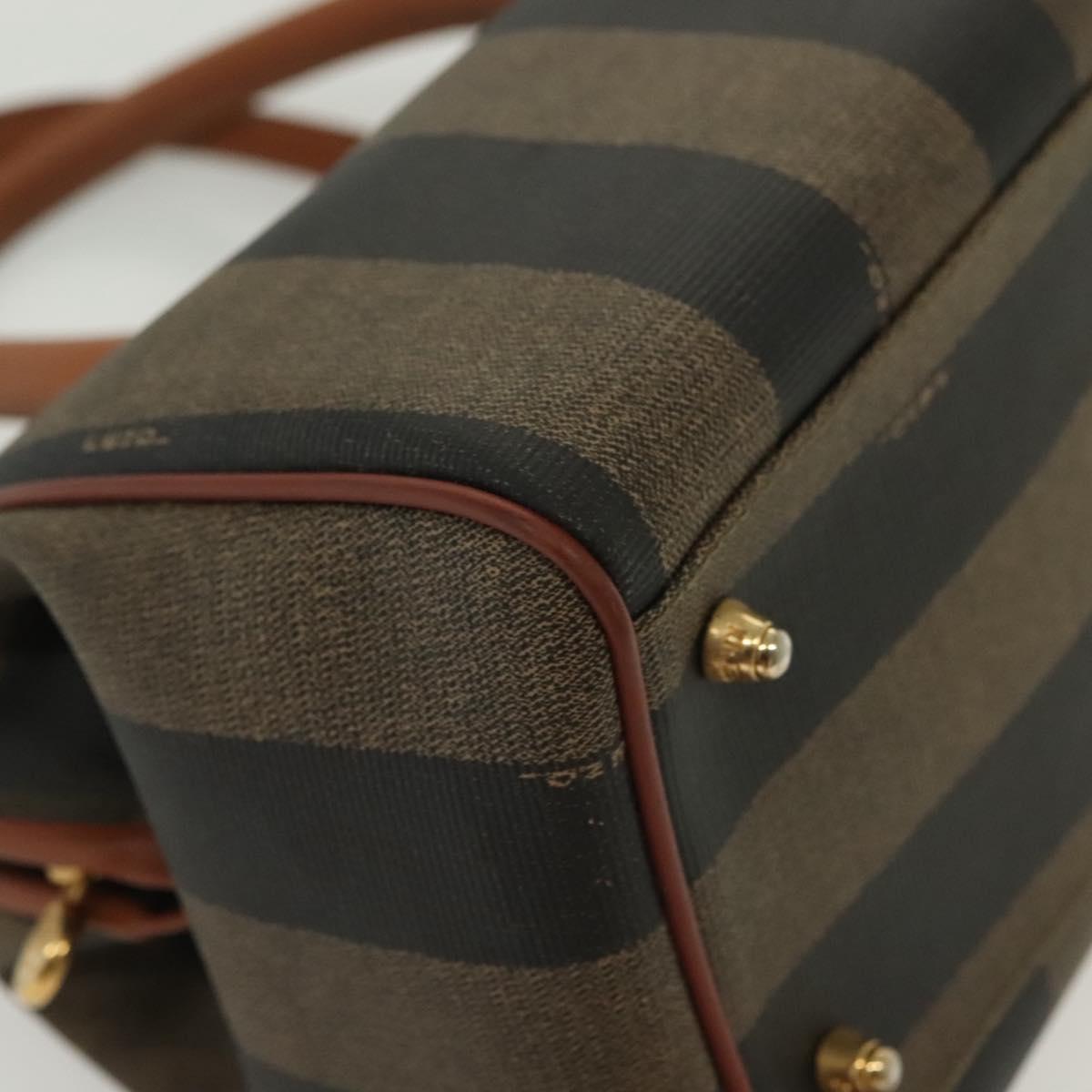 FENDI Pecan Canvas Hand Bag Black Brown Auth 137967