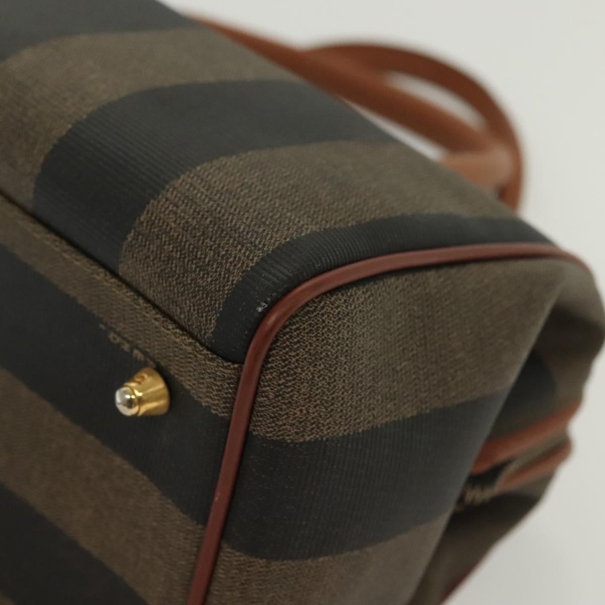 FENDI Pecan Canvas Hand Bag Black Brown Auth 137967