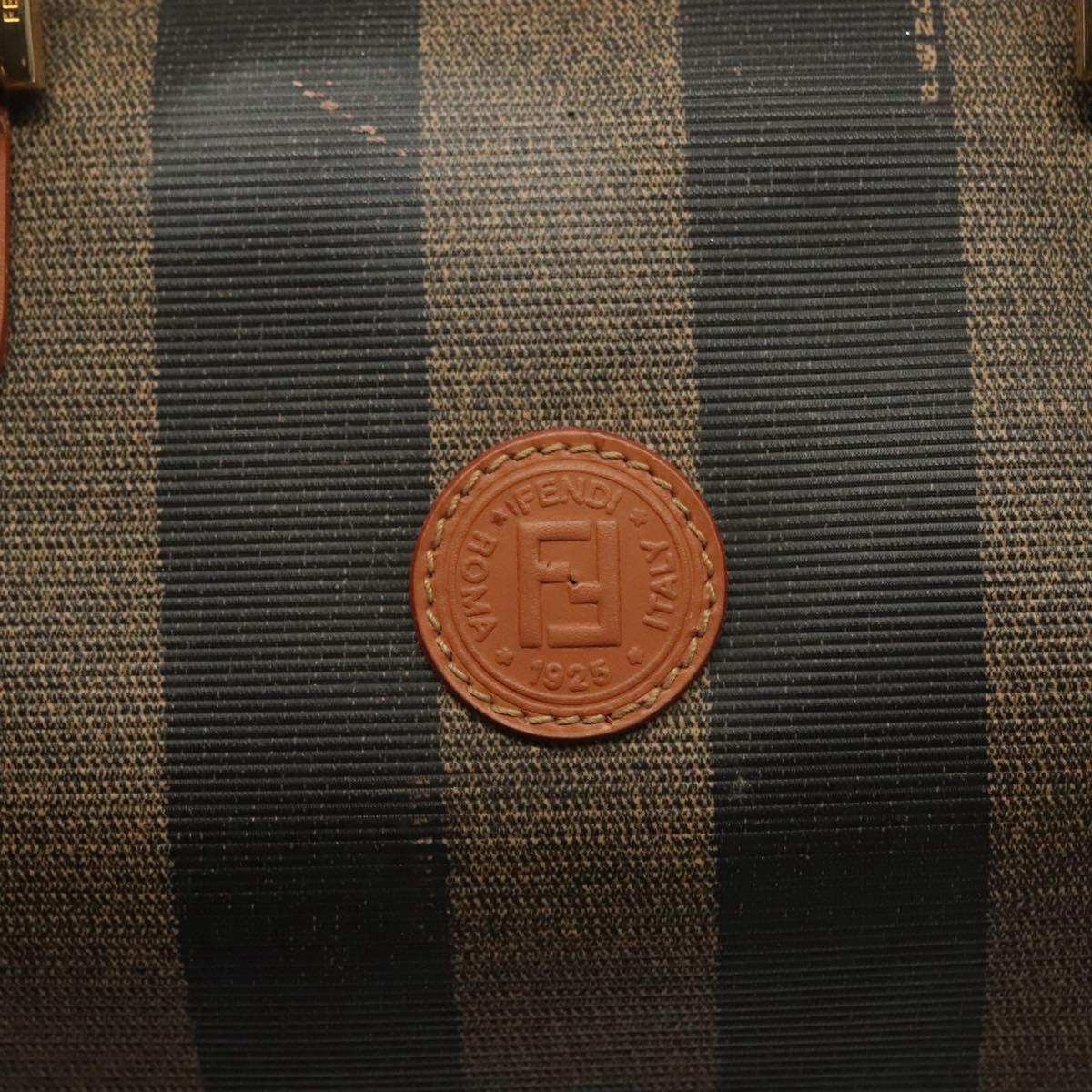 FENDI Pecan Canvas Hand Bag Black Brown Auth 137967