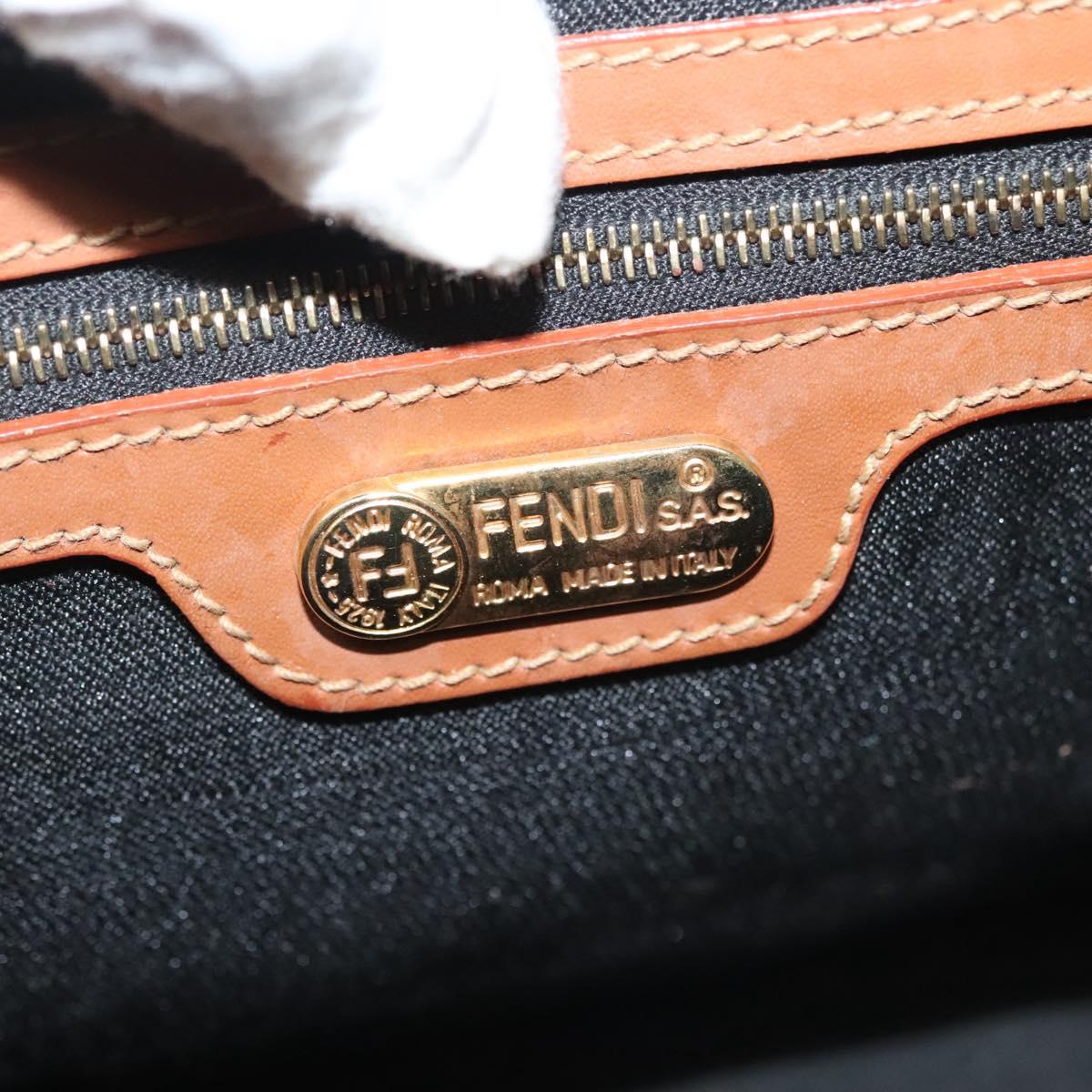 FENDI Pecan Canvas Hand Bag Black Brown Auth 137967