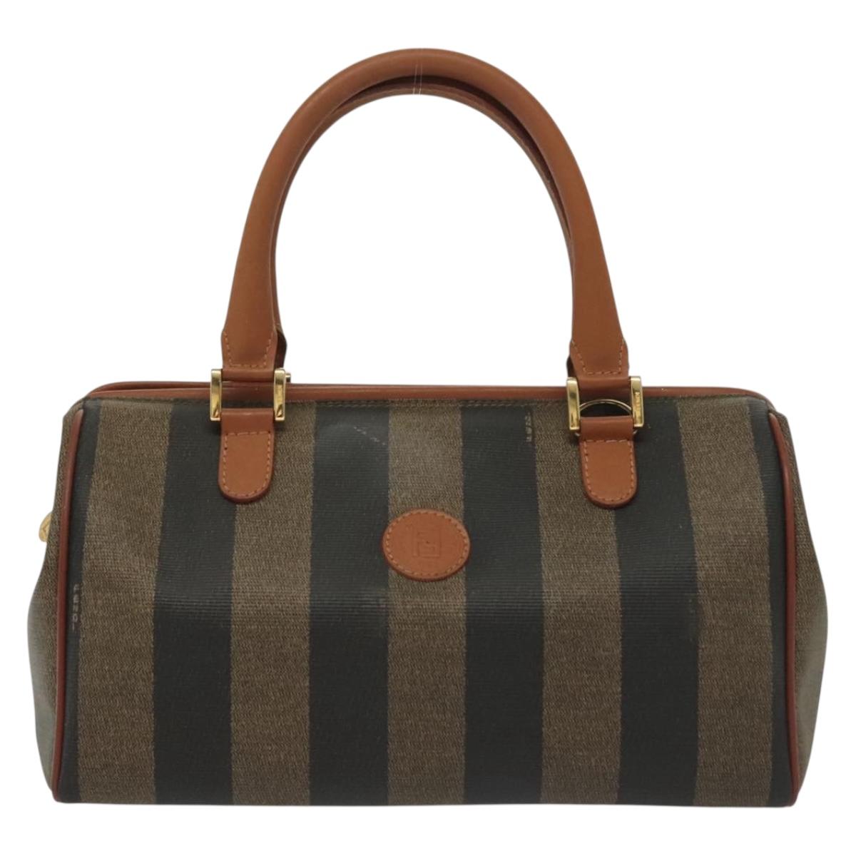 FENDI Pecan Canvas Hand Bag Black Brown Auth 137967