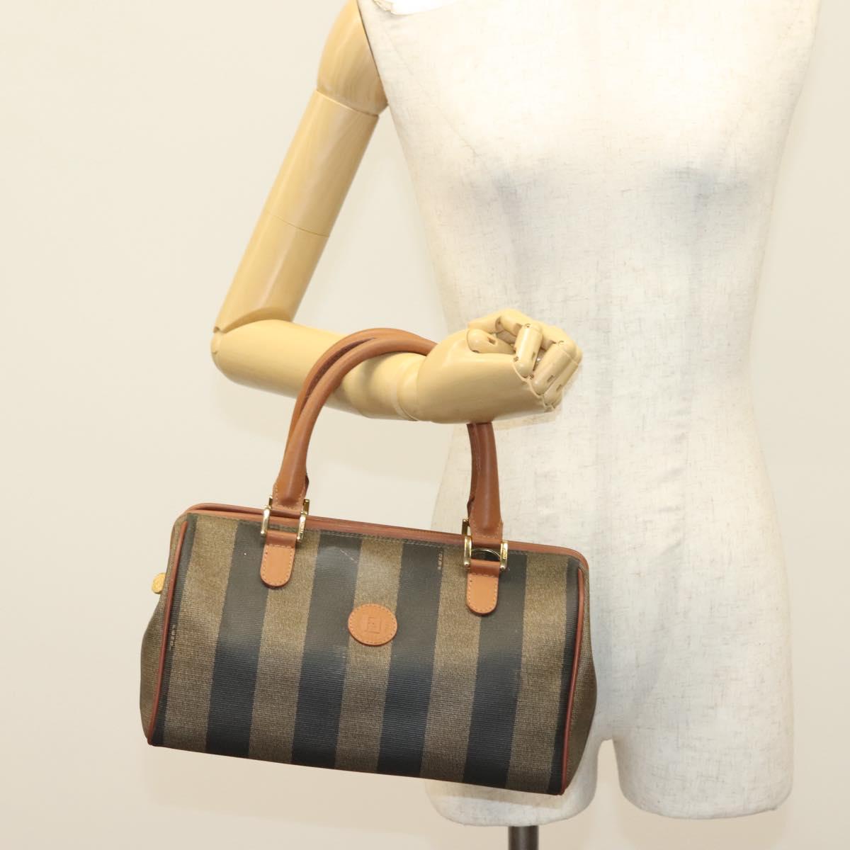 FENDI Pecan Canvas Hand Bag Black Brown Auth 137967