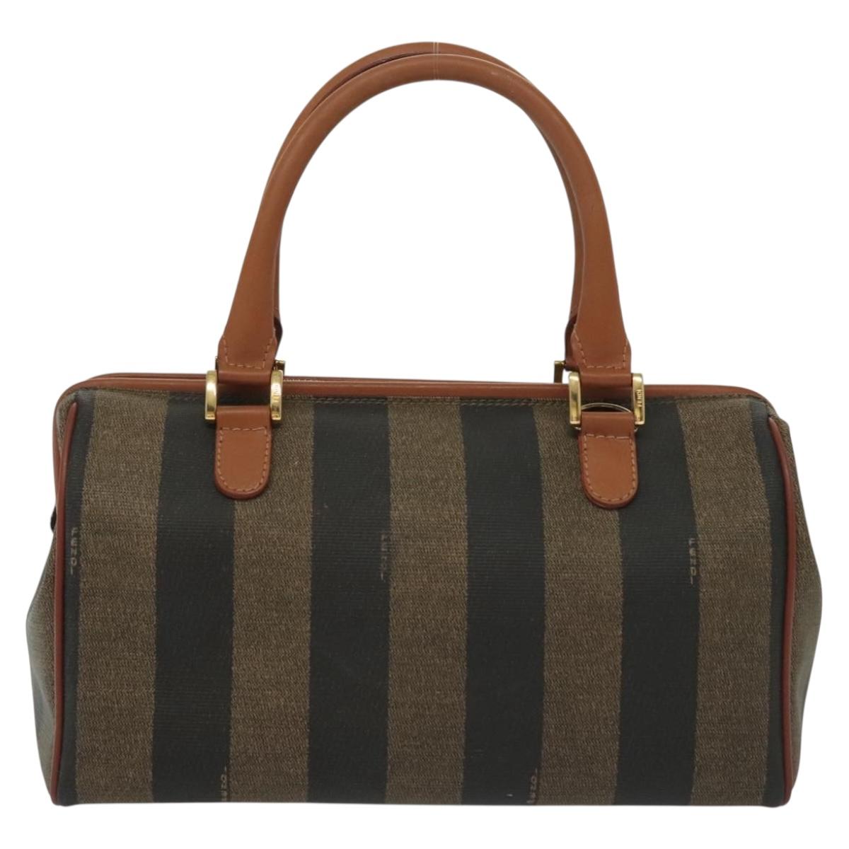 FENDI Pecan Canvas Hand Bag Black Brown Auth 137967